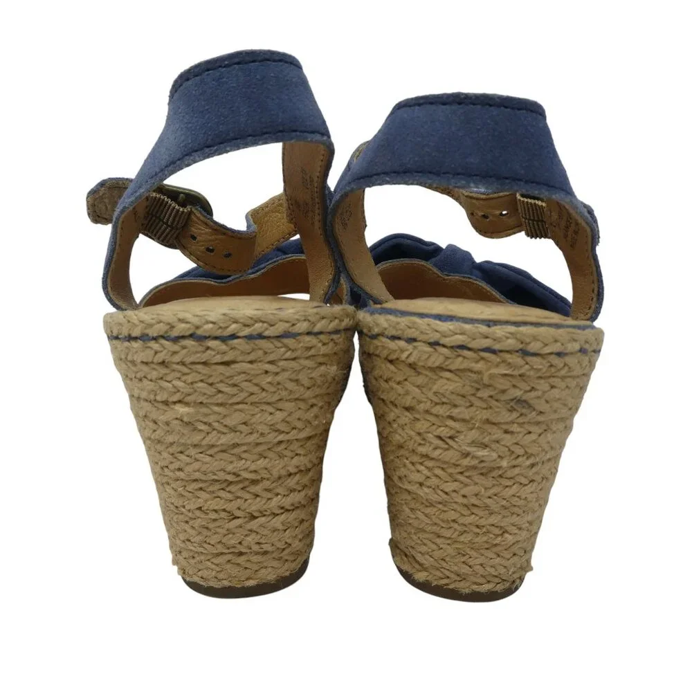 Born Monticello Blue Suede Jute Wrapped Wedge Heels Sandals Espadrilles Womens 8